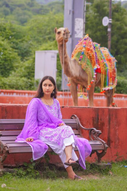 Lavender Blossom Floral Kurta Set