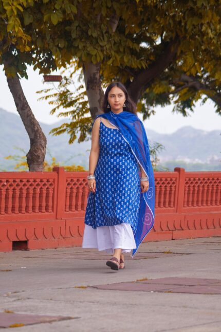 Indigo Bloom Cotton Suit Set