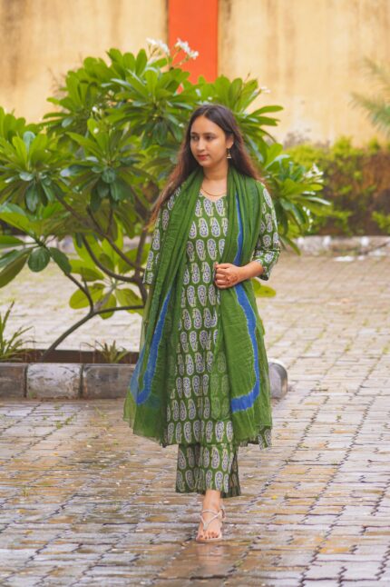 Green Paisley Handblock Kurta Set