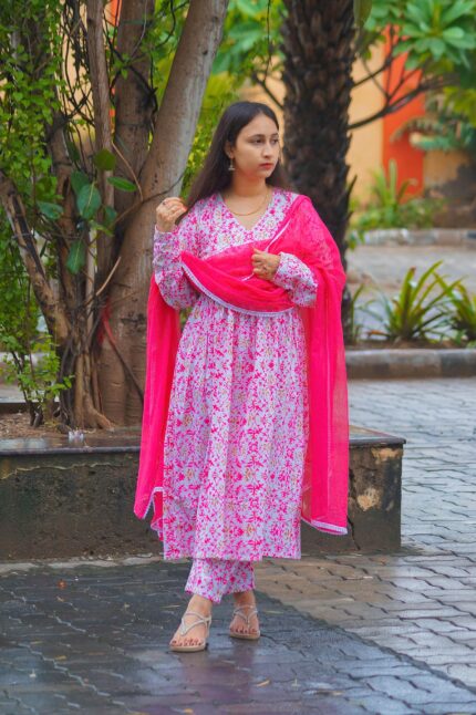 Fuchsia Bloom Floral Anarkali Set